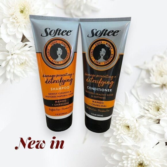 2 PC BUNDLE ~ Softee® Detoxifying Mango + Charcoal Shampoo Conditioner Hair Set - Picture 2 of 8